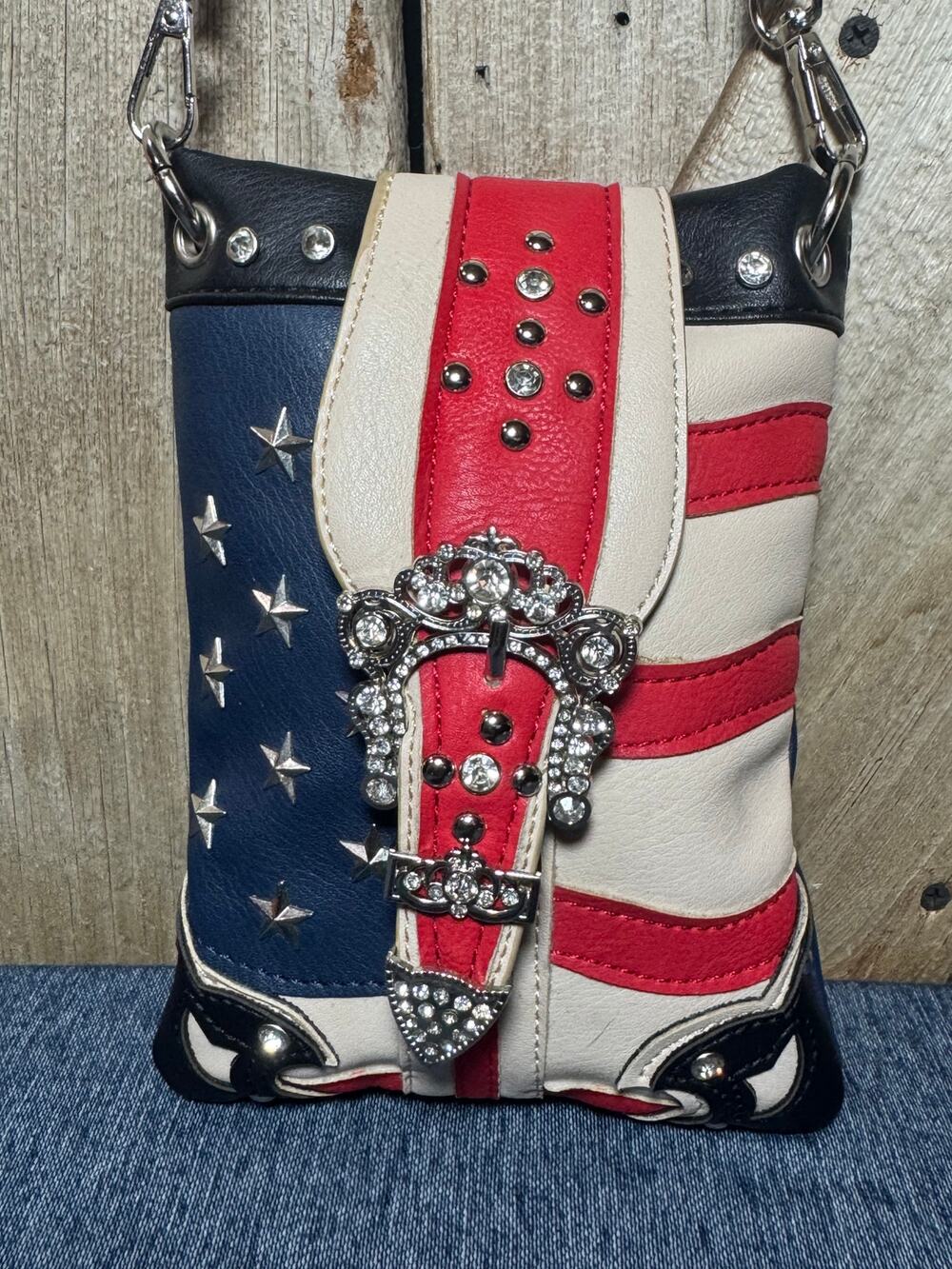 Texas West American Flag Rhinestone Women's Handbag Decorative Buckle Studded